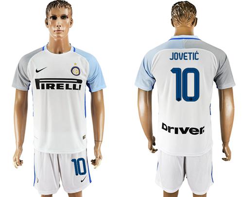Inter Milan #10 Jovetic White Away Soccer Club Jersey - Click Image to Close